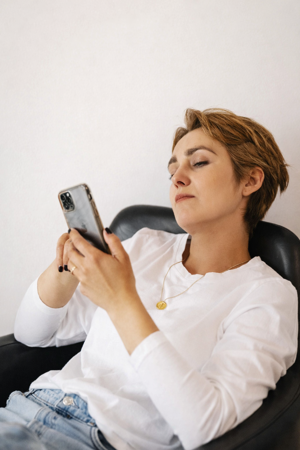 Quiet moment, scrolling on phone at home